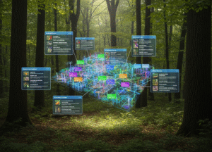 Artistic image of the ecosystem of biodiversity databases